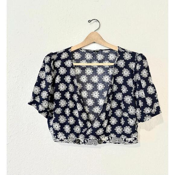 Shein Curve Women's Crop Top and Wide Leg Pants Set Blue and White Floral 1XL - Picture 9 of 15